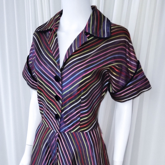 1940s Noir • Hostess Dress • Long Gown • Chevron Stripes • Vintage Delro S-M - Picture 6 of 10